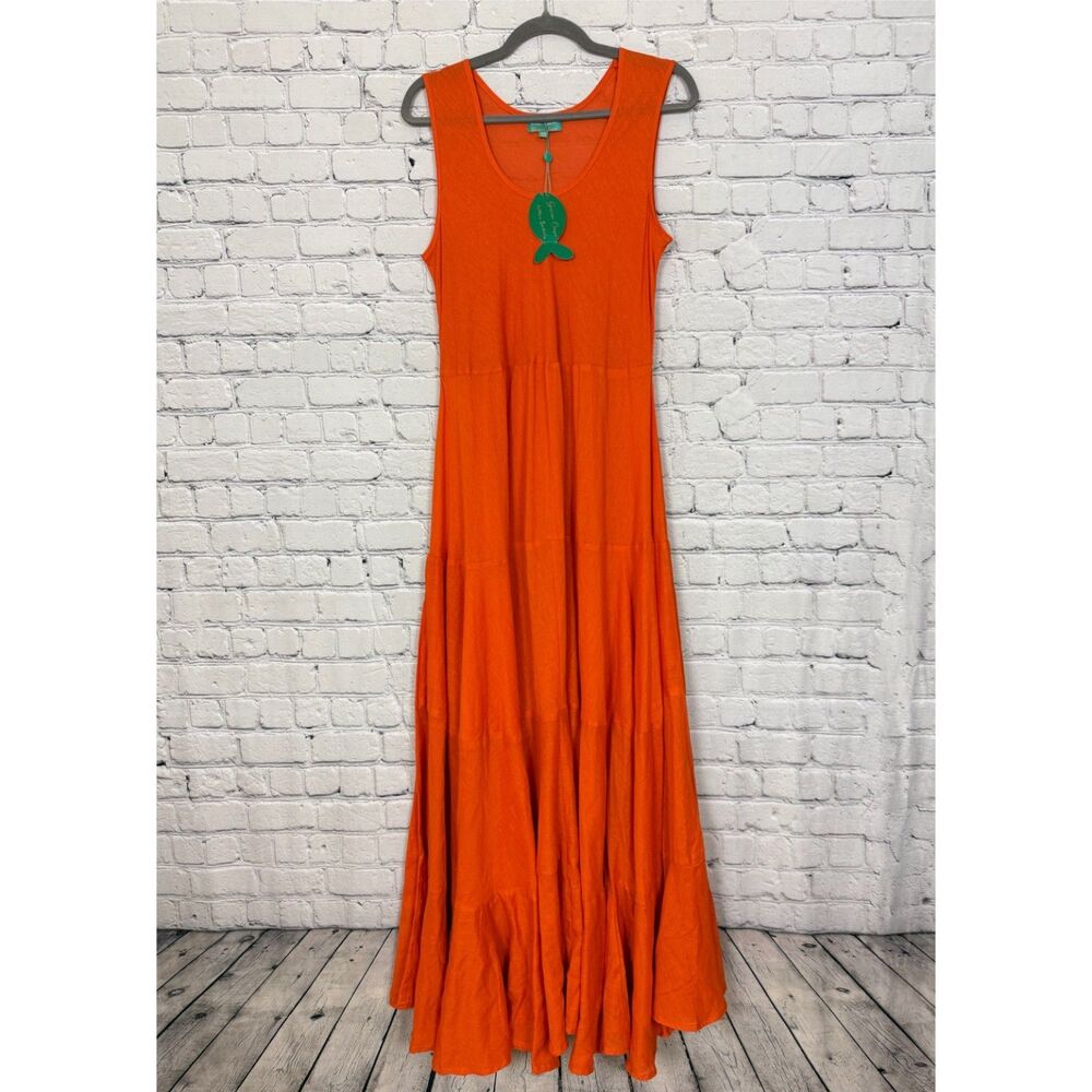 Antica Santoria By Giacomo Cirque Orange Sleeveless Tiered Maxi Dress One Size
